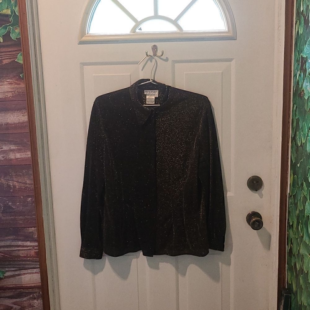 Large Principles Black/Gold Metalic Long Sleeve Blouse
